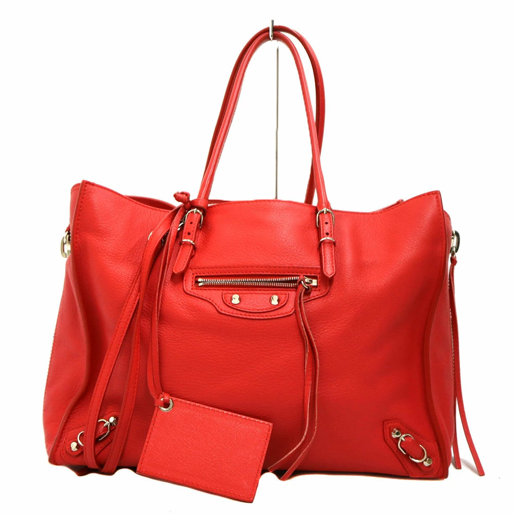 Balenciaga Paper Zip Around Bag Leather Red